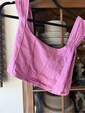 Square-Neck Ruched Strap Crop Top in Pink